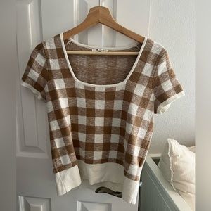 Square-Neck Sweater Tee in Gingham - M